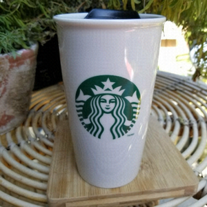 Starbucks Ceramic Travel Mug 12oz White Siren Logo 2014 with Lid